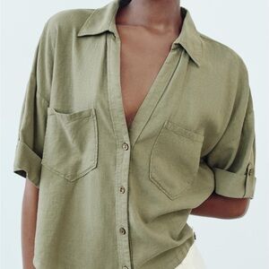 Zara linen blend short sleeve button up